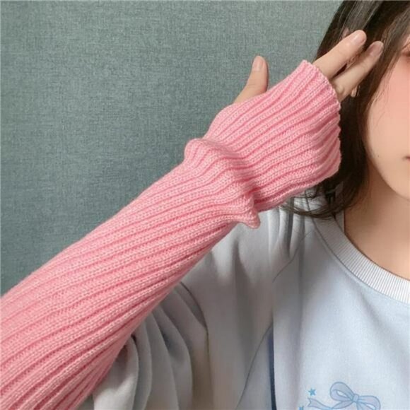 Kawaii Arm Warmers Y2K Fingerless Gloves Harajuku Goth Knit Arm Sleeves - Picture 3 of 7